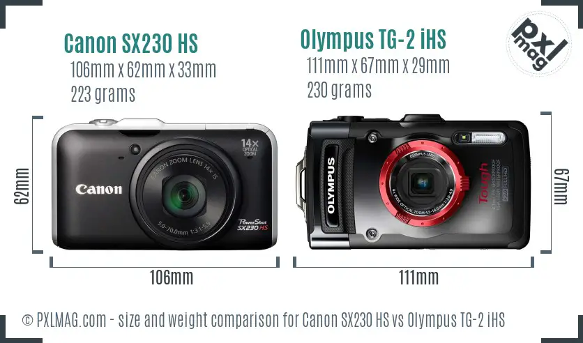 Canon SX230 HS vs Olympus TG-2 iHS size comparison