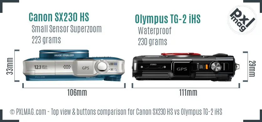 Canon SX230 HS vs Olympus TG-2 iHS top view buttons comparison