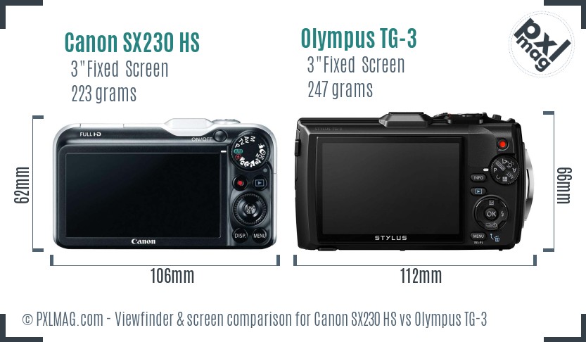 Canon SX230 HS vs Olympus TG-3 Screen and Viewfinder comparison