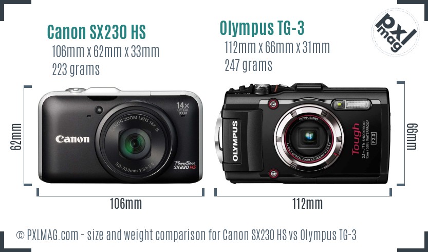 Canon SX230 HS vs Olympus TG-3 size comparison Canon SX230 HS vs Olympus TG-3 size comparison