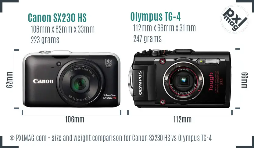 Canon SX230 HS vs Olympus TG-4 size comparison Canon SX230 HS vs Olympus TG-4 size comparison