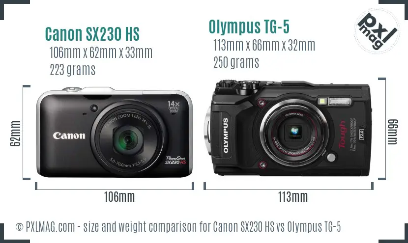 Canon SX230 HS vs Olympus TG-5 size comparison Canon SX230 HS vs Olympus TG-5 size comparison