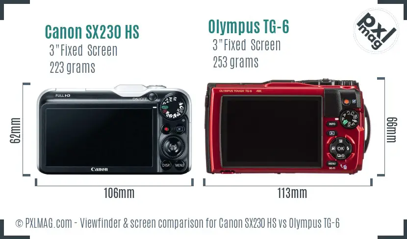 Canon SX230 HS vs Olympus TG-6 Screen and Viewfinder comparison Canon SX230 HS vs Olympus TG-6 Screen and Viewfinder comparison