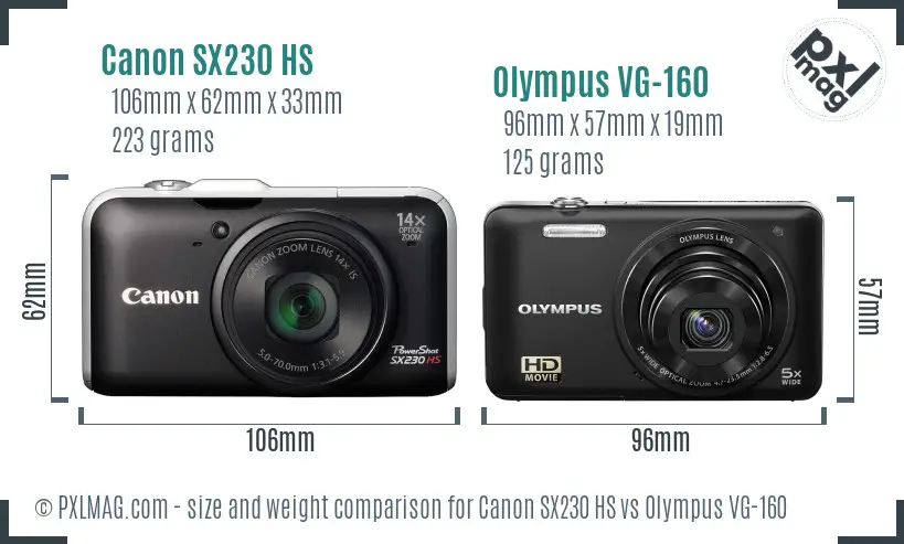 Canon SX230 HS vs Olympus VG-160 size comparison Canon SX230 HS vs Olympus VG-160 size comparison