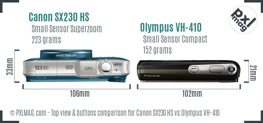 Canon SX230 HS vs Olympus VH-410 top view buttons comparison