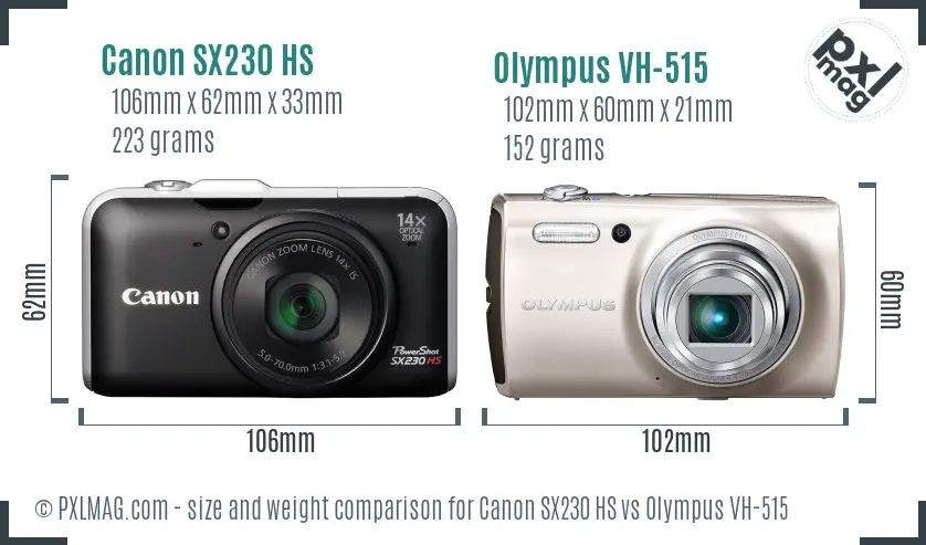 Canon SX230 HS vs Olympus VH-515 size comparison Canon SX230 HS vs Olympus VH-515 size comparison