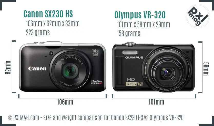 Canon SX230 HS vs Olympus VR-320 size comparison