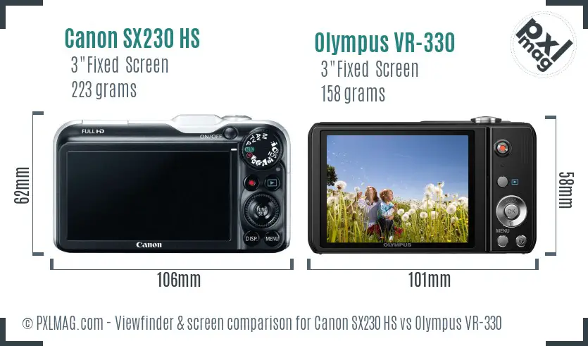 Canon SX230 HS vs Olympus VR-330 Screen and Viewfinder comparison