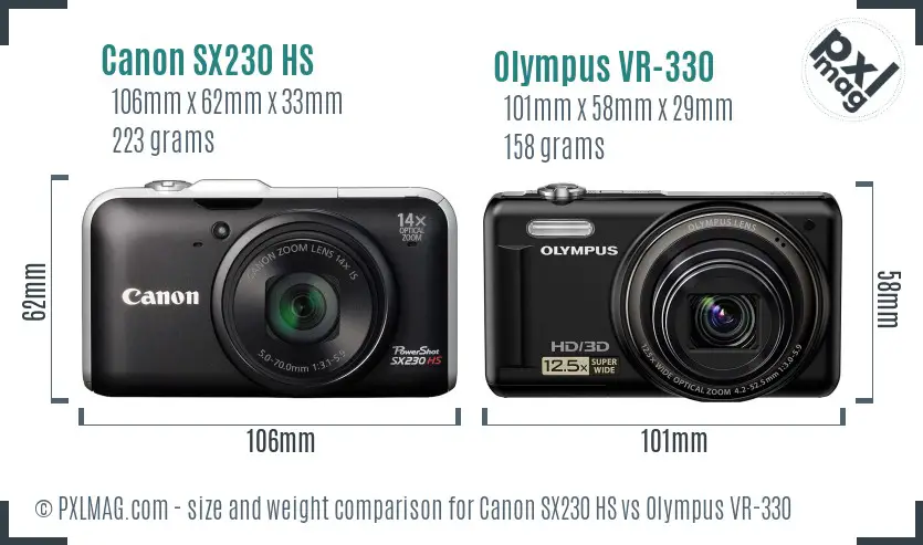 Canon SX230 HS vs Olympus VR-330 size comparison