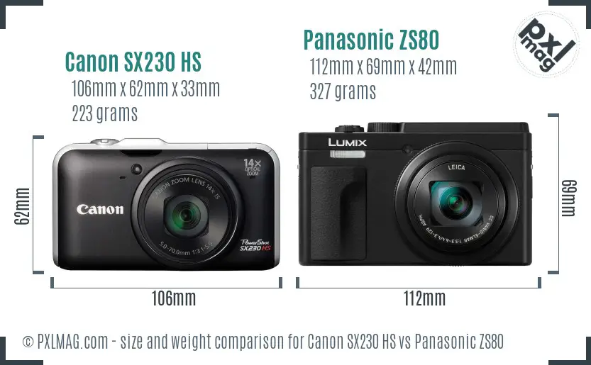 Canon SX230 HS vs Panasonic ZS80 size comparison