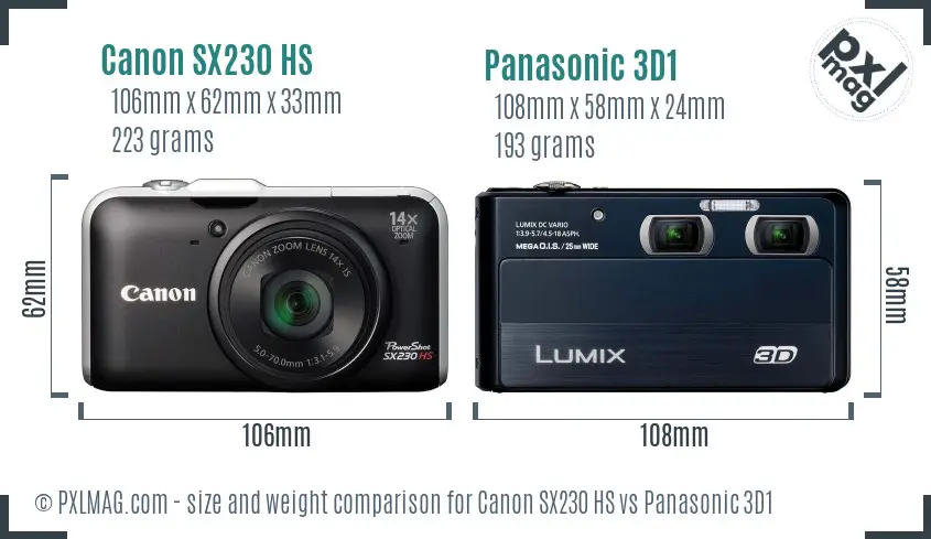 Canon SX230 HS vs Panasonic 3D1 size comparison Canon SX230 HS vs Panasonic 3D1 size comparison