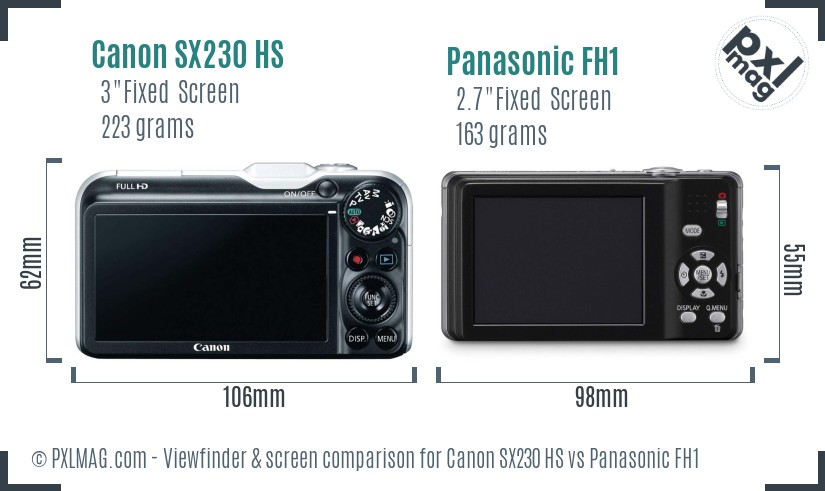 Canon SX230 HS vs Panasonic FH1 Screen and Viewfinder comparison