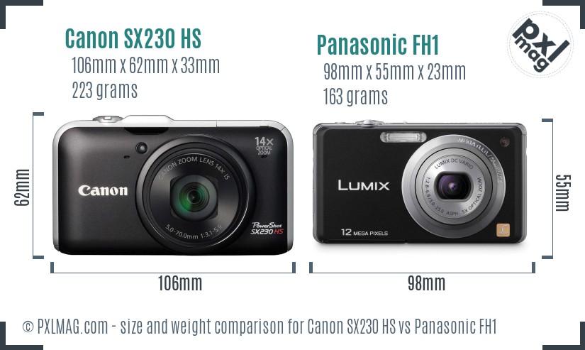 Canon SX230 HS vs Panasonic FH1 size comparison Canon SX230 HS vs Panasonic FH1 size comparison