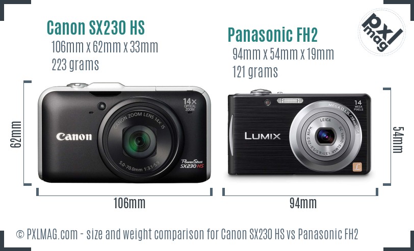 Canon SX230 HS vs Panasonic FH2 size comparison Canon SX230 HS vs Panasonic FH2 size comparison