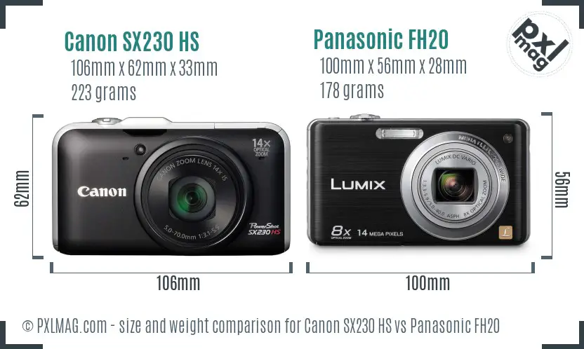 Canon SX230 HS vs Panasonic FH20 size comparison