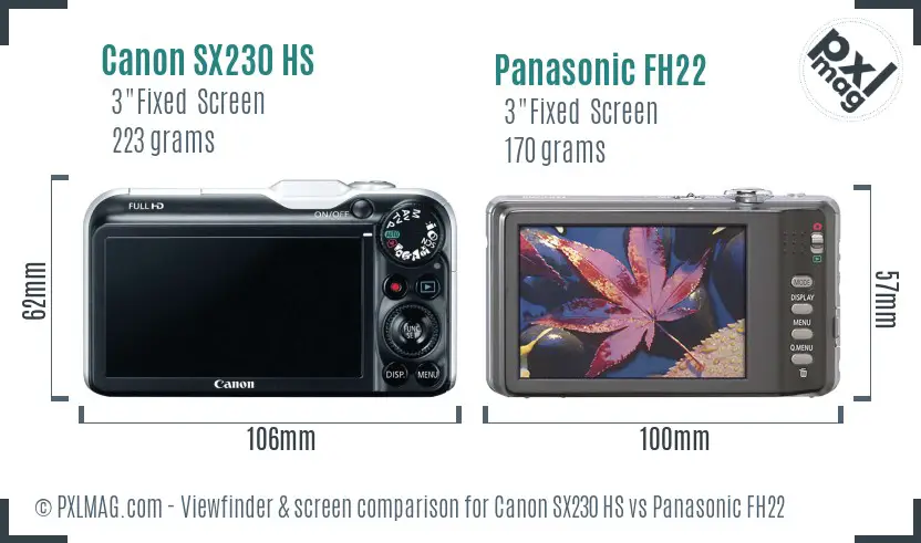 Canon SX230 HS vs Panasonic FH22 Screen and Viewfinder comparison