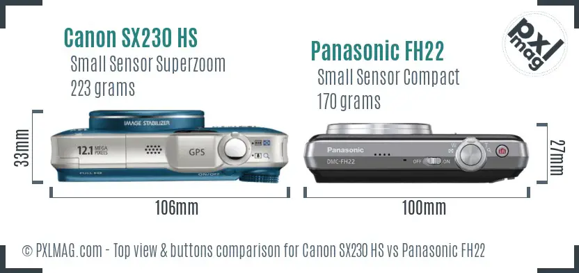Canon SX230 HS vs Panasonic FH22 top view buttons comparison