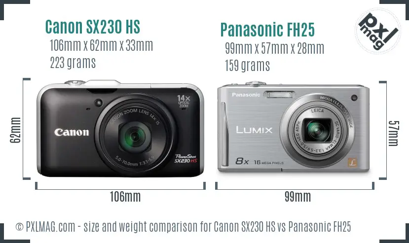 Canon SX230 HS vs Panasonic FH25 size comparison