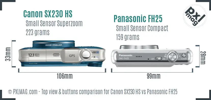 Canon SX230 HS vs Panasonic FH25 top view buttons comparison