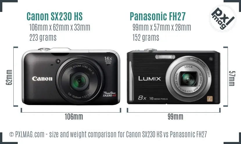 Canon SX230 HS vs Panasonic FH27 size comparison