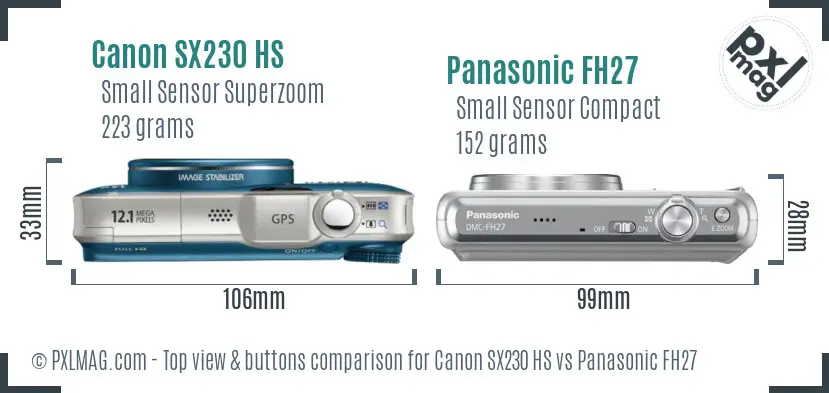 Canon SX230 HS vs Panasonic FH27 top view buttons comparison