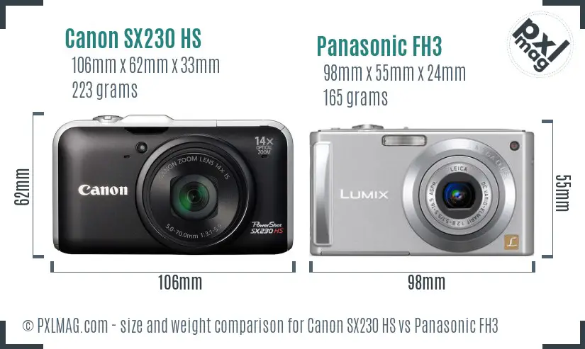 Canon SX230 HS vs Panasonic FH3 size comparison