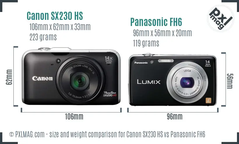 Canon SX230 HS vs Panasonic FH6 size comparison Canon SX230 HS vs Panasonic FH6 size comparison