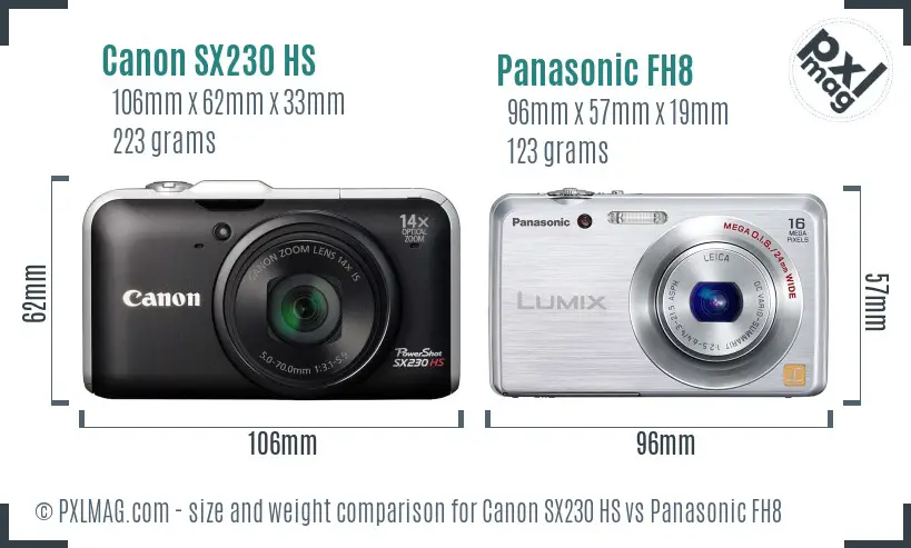 Canon SX230 HS vs Panasonic FH8 size comparison Canon SX230 HS vs Panasonic FH8 size comparison