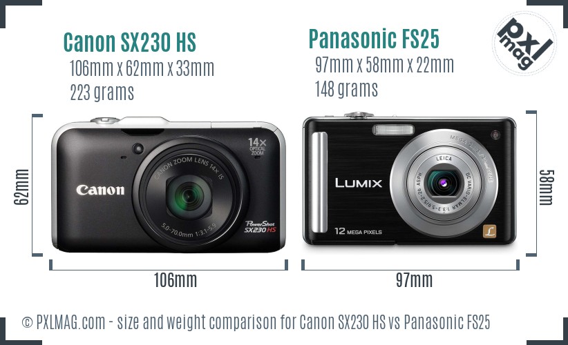 Canon SX230 HS vs Panasonic FS25 size comparison Canon SX230 HS vs Panasonic FS25 size comparison