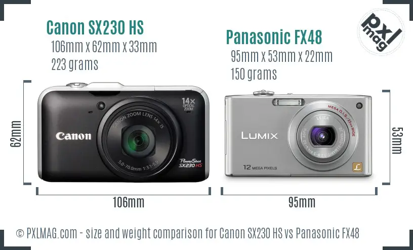 Canon SX230 HS vs Panasonic FX48 size comparison