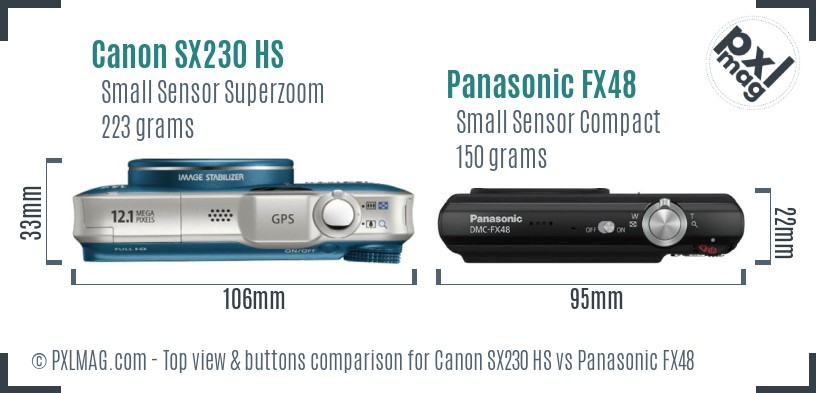 Canon SX230 HS vs Panasonic FX48 top view buttons comparison