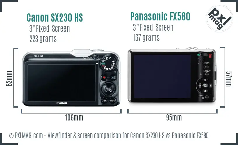 Canon SX230 HS vs Panasonic FX580 Screen and Viewfinder comparison