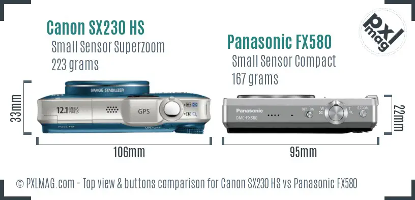 Canon SX230 HS vs Panasonic FX580 top view buttons comparison