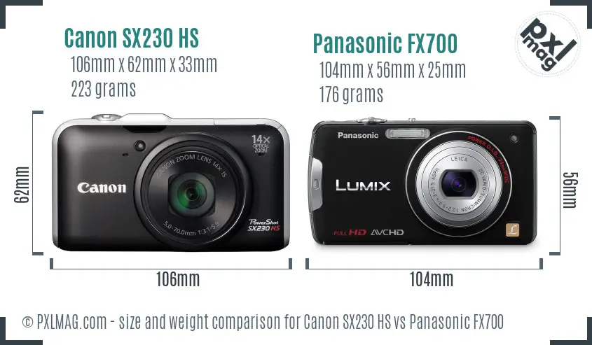 Canon SX230 HS vs Panasonic FX700 size comparison