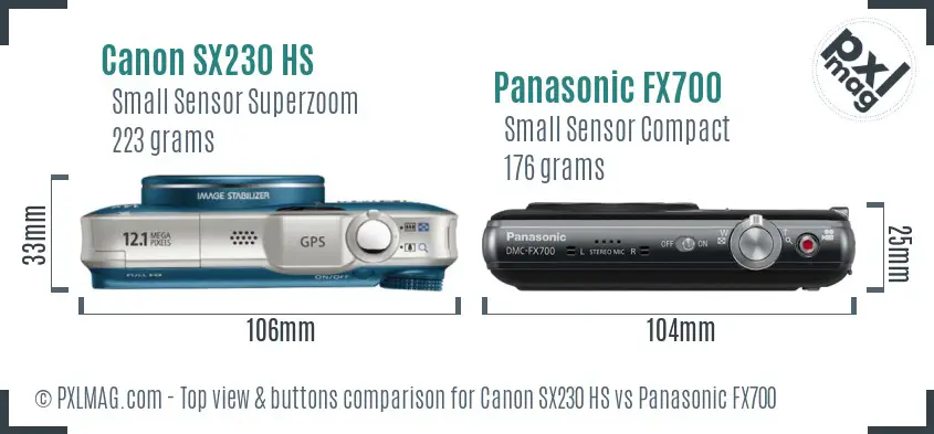 Canon SX230 HS vs Panasonic FX700 top view buttons comparison