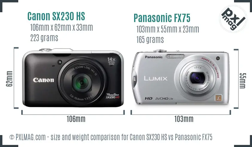 Canon SX230 HS vs Panasonic FX75 size comparison Canon SX230 HS vs Panasonic FX75 size comparison