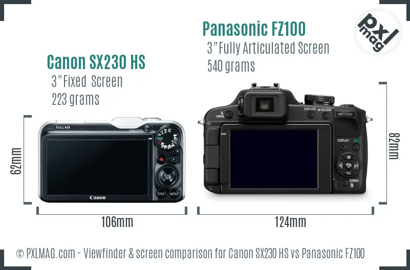 Canon SX230 HS vs Panasonic FZ100 Screen and Viewfinder comparison