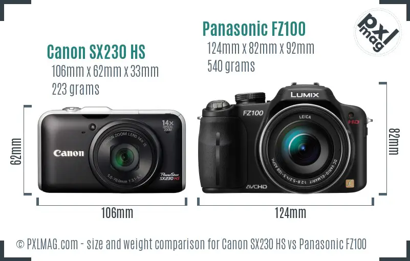 Canon SX230 HS vs Panasonic FZ100 size comparison