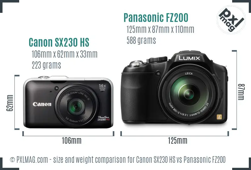 Canon SX230 HS vs Panasonic FZ200 size comparison