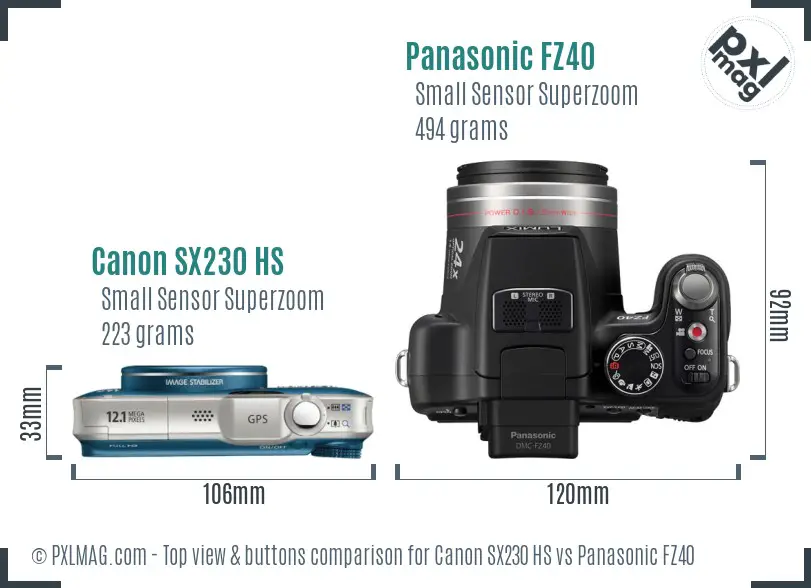 Canon SX230 HS vs Panasonic FZ40 top view buttons comparison