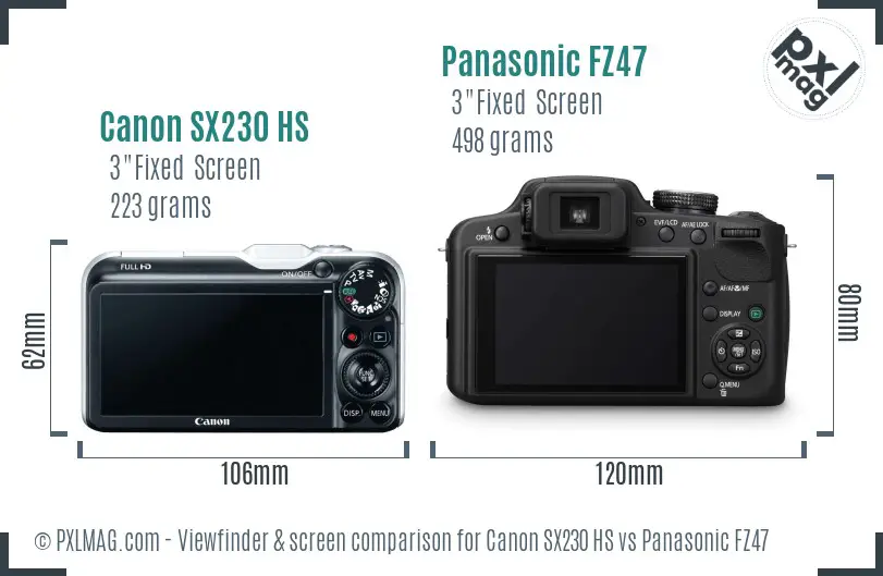 Canon SX230 HS vs Panasonic FZ47 Screen and Viewfinder comparison
