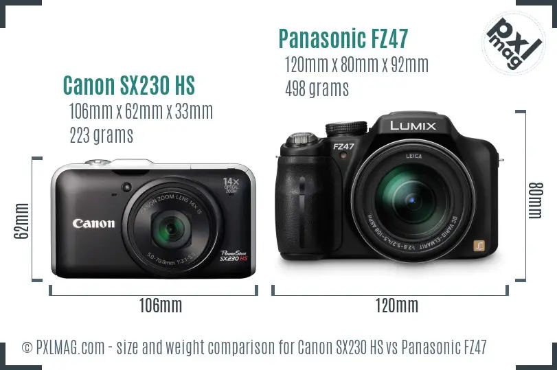 Canon SX230 HS vs Panasonic FZ47 size comparison