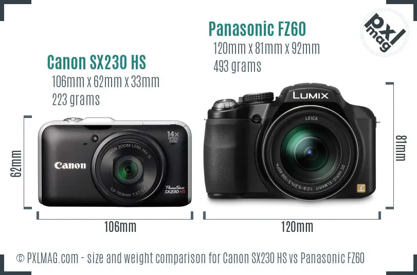 Canon SX230 HS vs Panasonic FZ60 size comparison