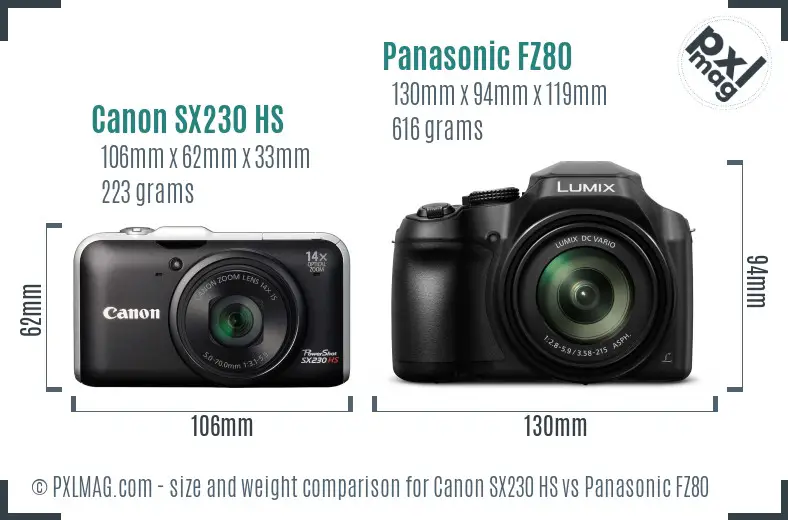 Canon SX230 HS vs Panasonic FZ80 size comparison