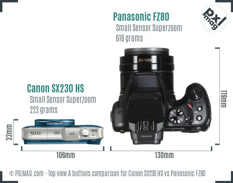 Canon SX230 HS vs Panasonic FZ80 top view buttons comparison