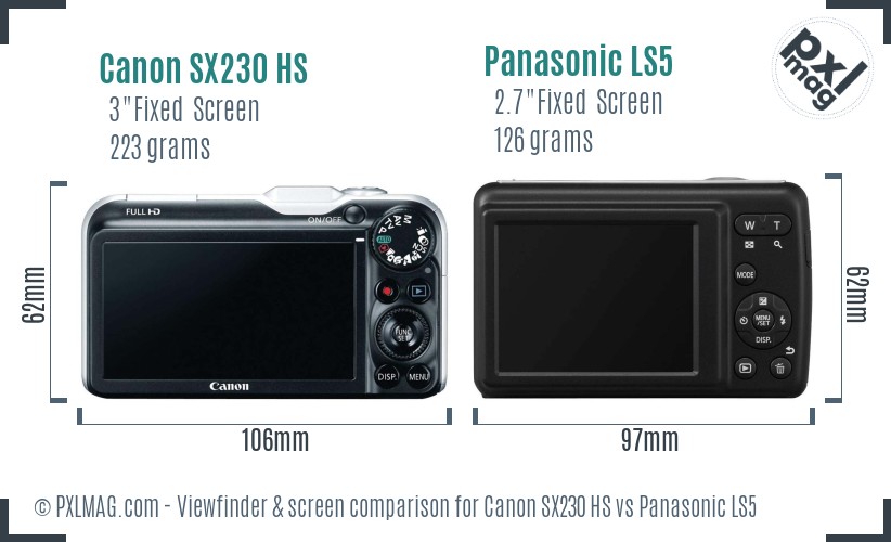 Canon SX230 HS vs Panasonic LS5 Screen and Viewfinder comparison