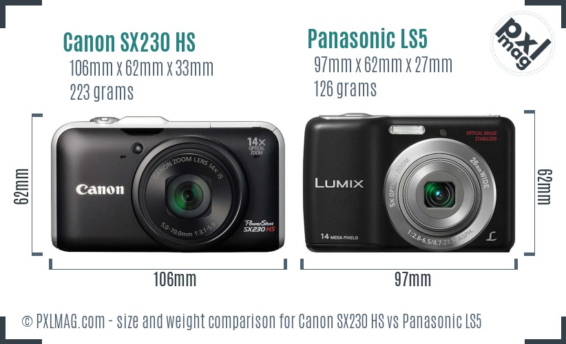 Canon SX230 HS vs Panasonic LS5 size comparison