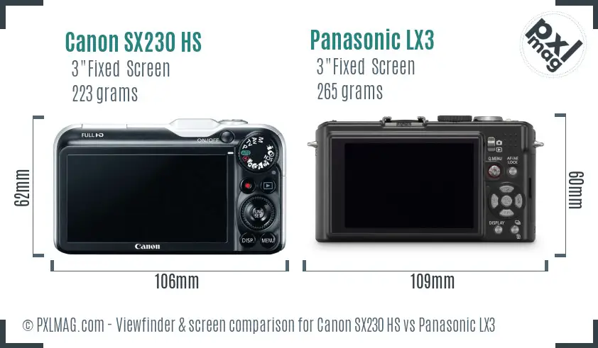 Canon SX230 HS vs Panasonic LX3 Screen and Viewfinder comparison