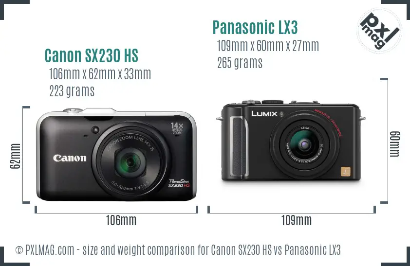 Canon SX230 HS vs Panasonic LX3 size comparison