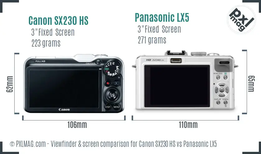 Canon SX230 HS vs Panasonic LX5 Screen and Viewfinder comparison